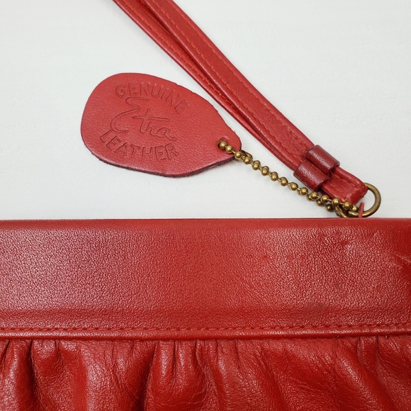 Vtg Etra Vintage 70s 80s Red Genuine Leather Medium Clutch Bag Purse - Picture 6 of 15